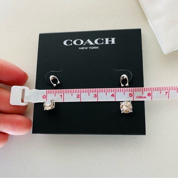 NEW COACH Silver White Bag Card CZ Signature And Stone Stud Earrings Set 2 - Picture 4 of 7